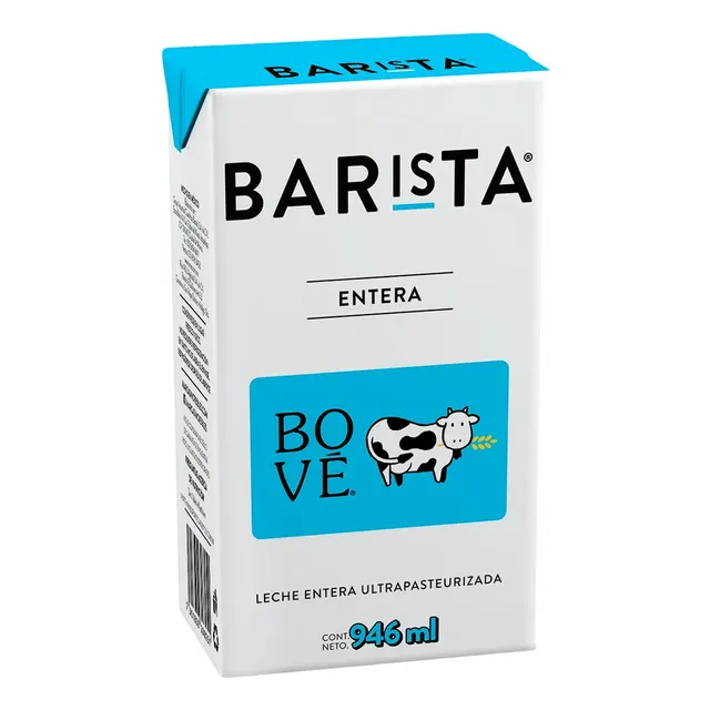 Leche Bové Barista Entera 946 Ml Caja 12 Piezas Latte Art