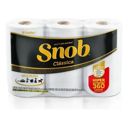 Papel Toalha Snob Folha Dupla 22cm Pacote Hiper 360 Folhas
