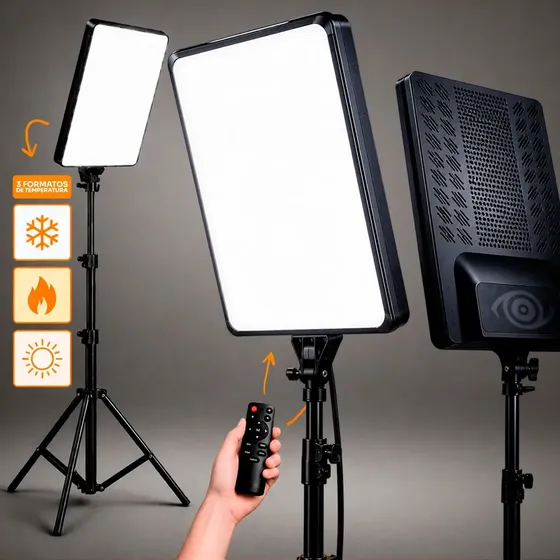 Painel De Iluminação Ring Light De Led Quadrado Para Foto Profissional Estudio Com Tripe 2,10m Tres