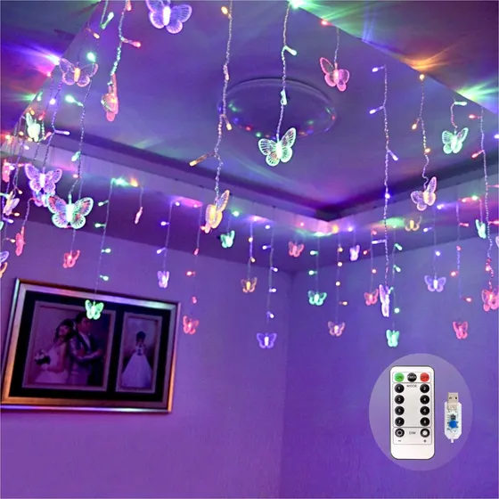 Cortina Mariposa Conector Usb Modo Led Pie Cr Cobre Para