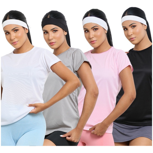 Kit 4 Blusas Feminina Fitness Dry Fit Camiseta Academia Moda Kit 4 Blusas Feminina Fitness Dry Fit Camiseta Academia Moda