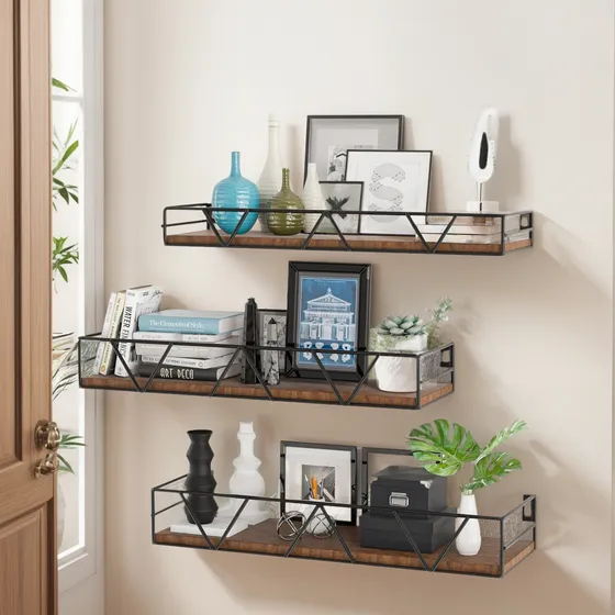 Juego De 3 Estantes Flotantes De Madera Para Pared