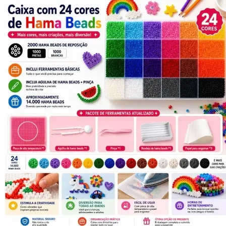 Kit Hama Beads 24 Cores 14000 Peças 2.6mm Perler Diy Pixel