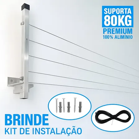 Varal De Parede Dobrável Em Alumínio Retrátil, Para 80 Kg Lima Decor House