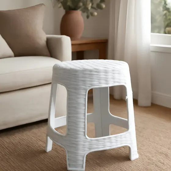 Banco Banqueta Taburete Plastico Simil Rattan - Homeshop Acabado De La Estructura Liso Color Blanco | Cuotas sin interés