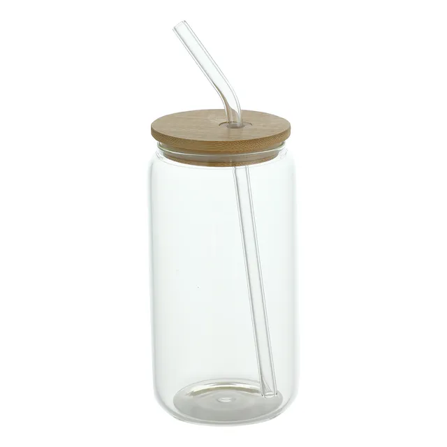 Vaso De Vidrio Con Tapa De Bambu Vaso Para Sublimar