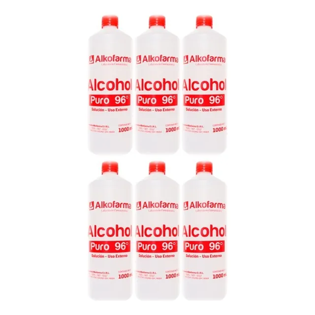 6 Botellas Alcohol Liquido 96 Grados Alkofarma 1l