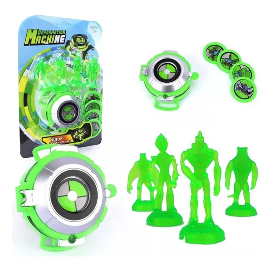 Relógio Omin Lançador Luz E Som 4 Bonecos Alien 4 Discos