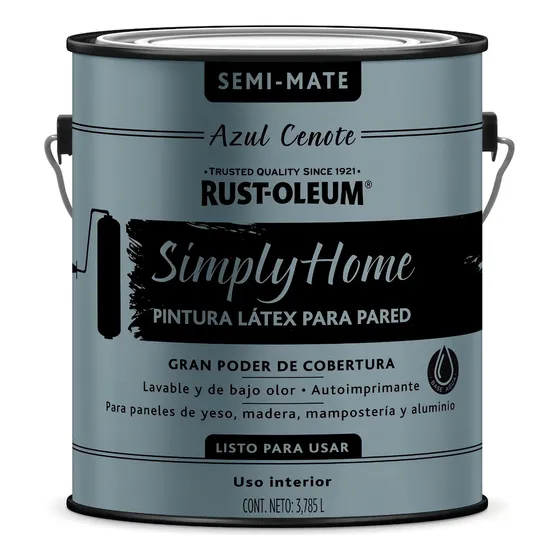 Pintura Látex Para Pared Simply Home 3,785 L Rust Oleum Color Azul Cenote Semi Mate