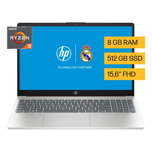 Notebook HP 15-fc0075la, AMD Ryzen 3, 8 GB RAM, 512 GB SSD, 15.6, FHD Windows 11 Home