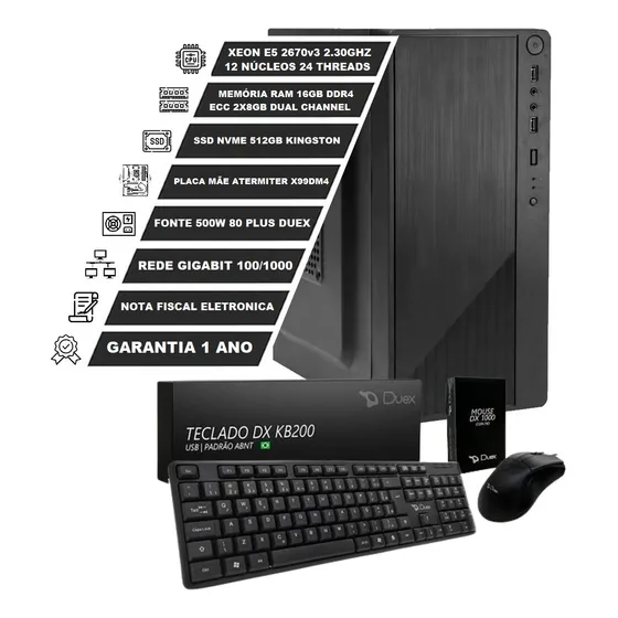Servidor Xeon E5 2670 V3 12 Núcleos 16gb Ddr4 512gb Ssd Nvme