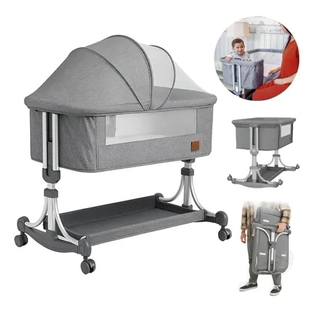 Berço Portatil Moises Balanço Mosqueteiro Infantil Pipdip Cinza