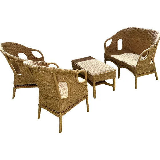 Juego Artesanal Sillones+mesa De Fibra Natural Apto Galeria
