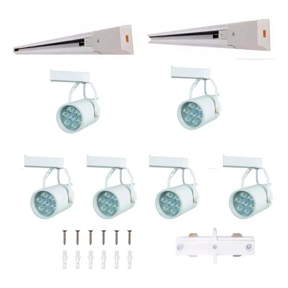 Spot Riel Blanco Led 7w X6 + Riel 1 Mt X2 + Union Luz Blanca