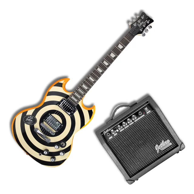 Paquete Guitarra Electrica Jethro Series By Steelpro 057-sk Color Naranja claro Material del diapasón ÁLAMO LAMINADO CON BLOQUES Orientación de la mano Diestro