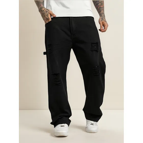 Pantalón Jean Oversize Negro Con Rotura Carpintero - Art 396