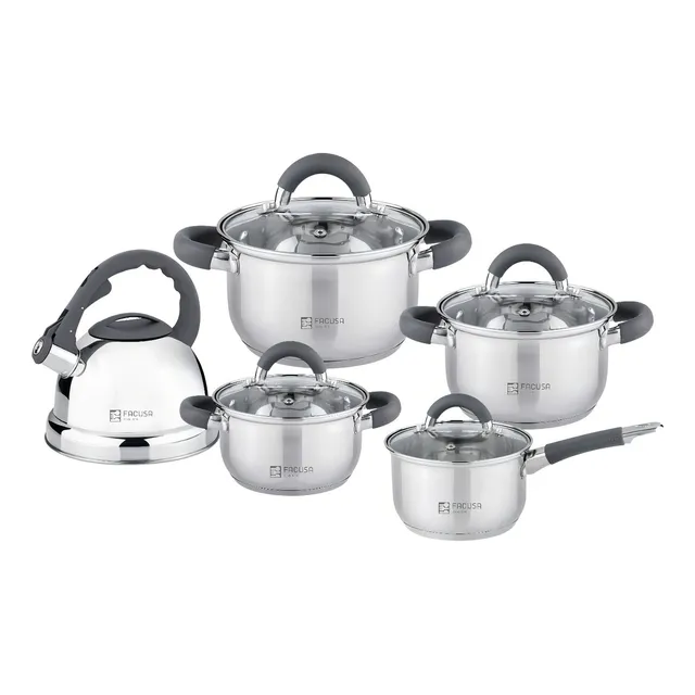 Set De Ollas Minerva X 10 Piezas Con Tapa De Vidrio Color Acero