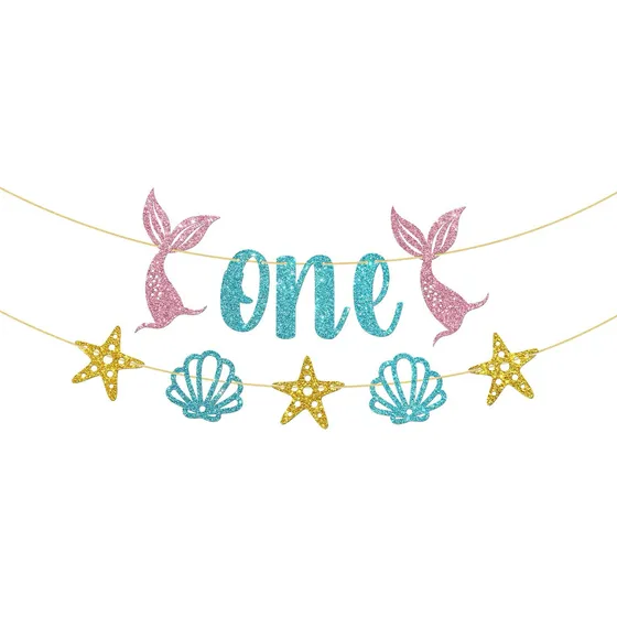 Banner De Primer Cumpleaños Para Niñas De Sirena, Uno De La 
