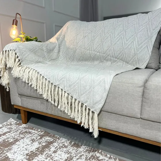 Manta Xale Para Sofá Artesanal Algodão Jacquard 1,40 X 1,70m