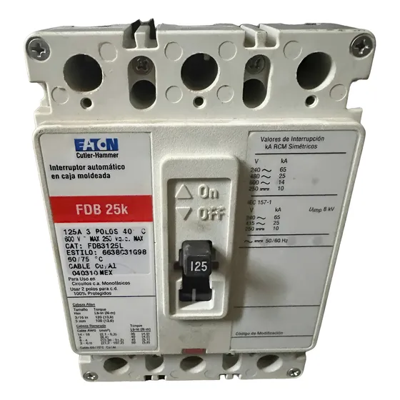 Interruptor Termomagnetico Eaton Fdb3125l 3x125amp Eaton