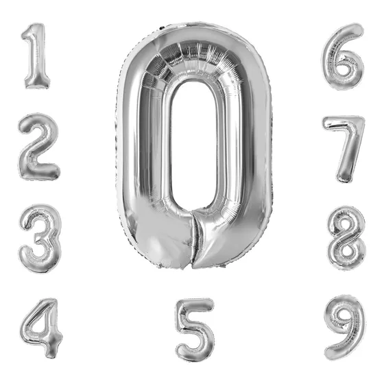Globos Numéricos Metal Plata 40'' Adornos Para Cumpleaños