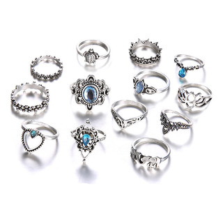 Set De 13 Anillos Para Mujer Vintage Elefante Tortuga Corona Set De 13 Anillos Para Mujer Vintage Elefante Tortuga Corona