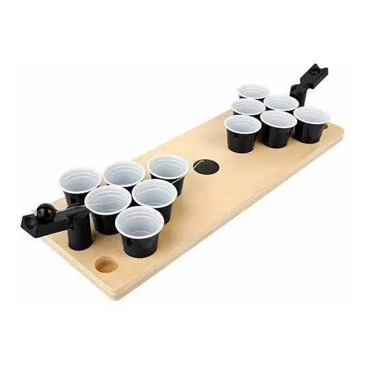 Mini Beer Pong Lanza Catapulta 12 Shots Base Madera Fiesta
