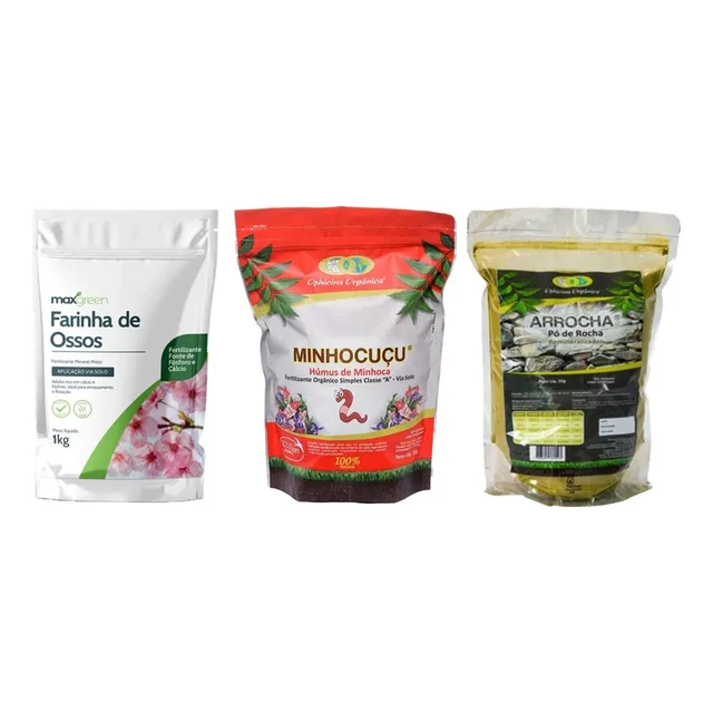 Pó De Rocha + Húmus De Minhoca + Farinha De Osso - 1kg Cada