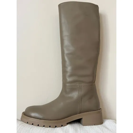 Bota De Cuero Zara Alta Beige Mujer Casual 2024