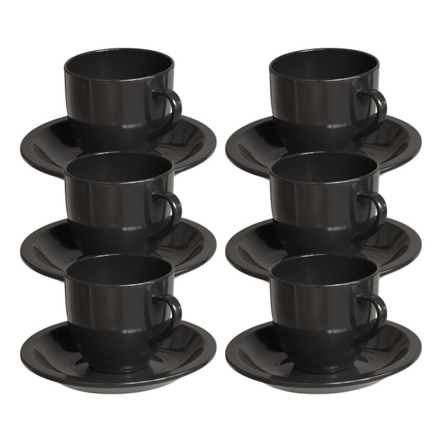 Jogo Xicara Café Preta Porcelana Premium 95ml - 12 Peças Cor Preto
