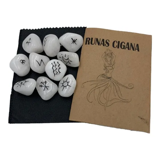 Jogo De Runas Cigana 10 Pedras Quartzo Branco De 1 A 3cm