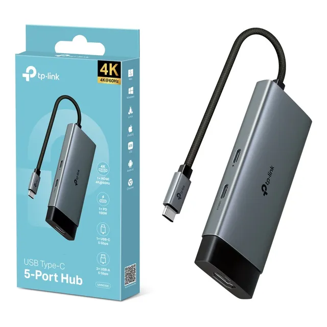 ADAPTADOR DE HUB USB UH5020C USB HDMI 4K USB-C DE TP-LINK, COLOR PLATEADO
