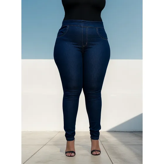 Calca Jeans Legging Moda Plus Size C/ Elastano Linha Confort