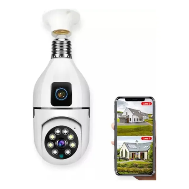 Camara Seguridad Wifi Ip Interior Foco Luz Blanco 2 Camaras