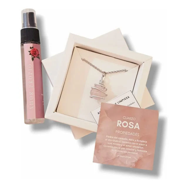 Collar De Cuarzo Rosa 100% Natural Proteccion Amuleto