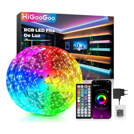 Higoogoo 30m Fita De Luz Led 24/m  44 Teclas Música Rgb App Rgb 127/220v