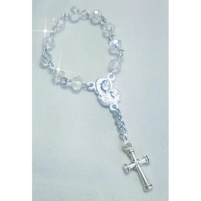 6 Mini Rosario Denario Cristal Recuerditos Bautizo Comunión 