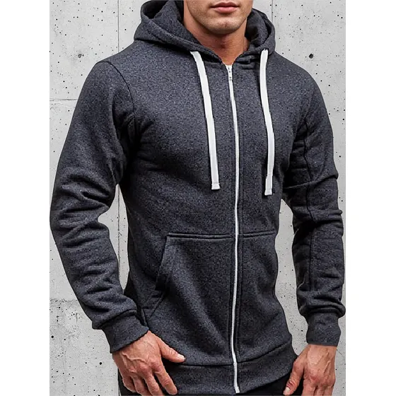 Casaco Masculino New Fashion, Com Capuz E Zíper, Sólido, Cas