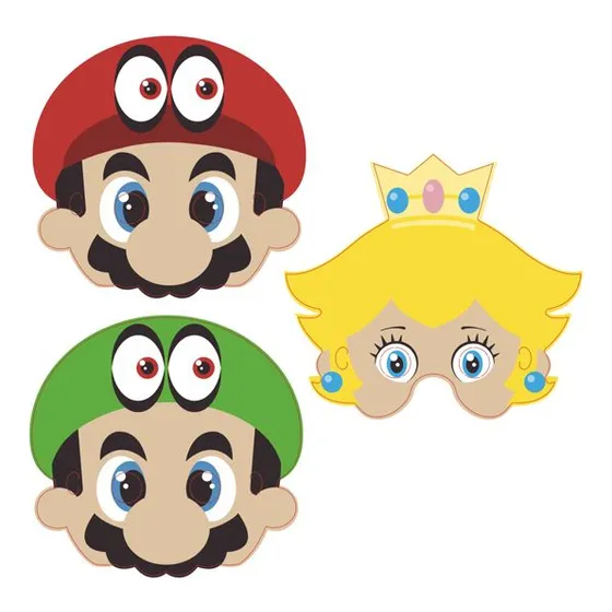 Máscaras Mario Bros × 6 Antifaces Cotillón Cumpleaños 