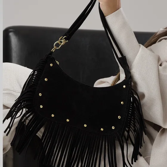 Bolsa Franja Boho Chic Feminina Em Camurça Alça Transversal