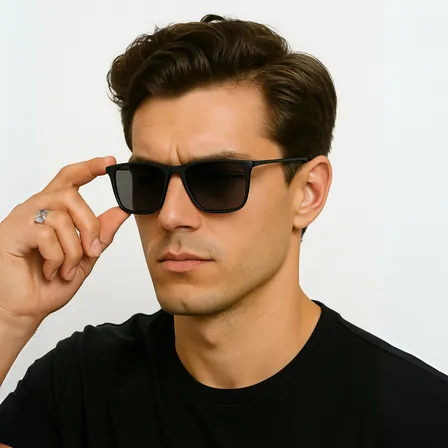 Óculos De Sol Quadrado Preto Fosco Unissex Proteção Uv400