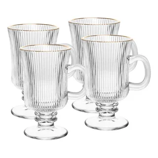 4 Taças Para Cappuccino Wolff Lines De Vidro Com Fio De Ouro 4 Taças Para Cappuccino Wolff Lines De Vidro Com Fio De Ouro