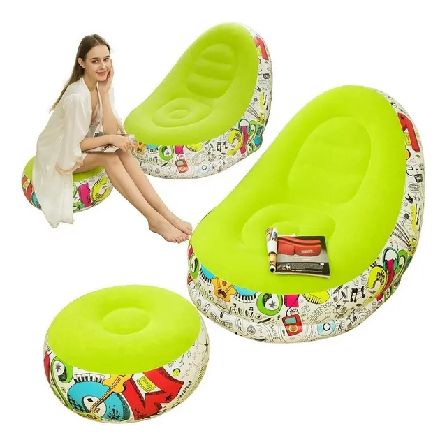 Sofa Inflable Con Posapies Graffiti Descanso Reposo Oficina 