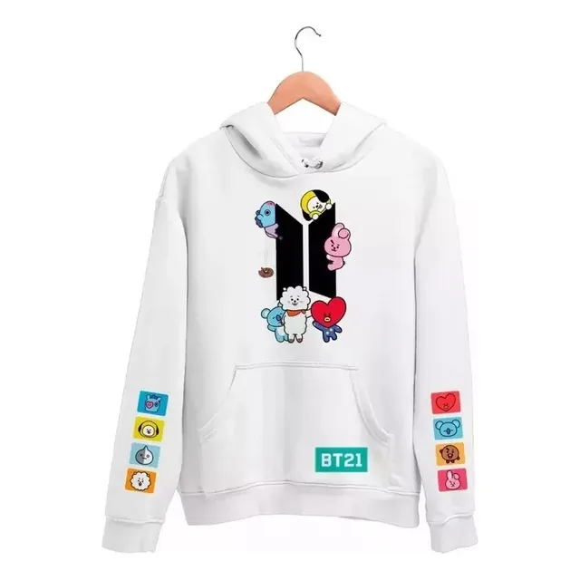 Buzo Canguro K-pop Bts X Bt21 Blanca Unisex