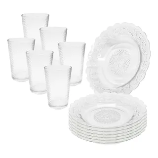 Aparelho De Jantar 12 Peças 6 Pratos Vidro + 6 Copos Grosso Aparelho De Jantar 12 Peças 6 Pratos Vidro + 6 Copos Grosso