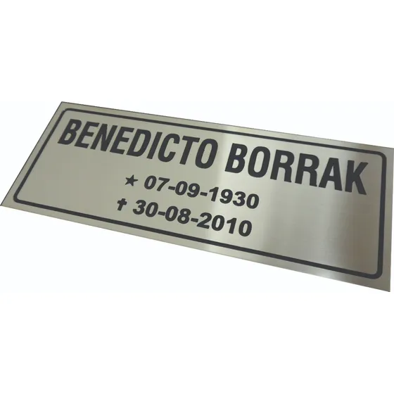 Placa Túmulo, Jazigo, Lápide Cemitério, Aço Inox 25 X 10 Cm