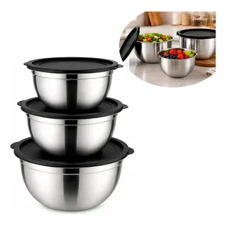 Cat Black Presentes Kit 3 Bowls Cat Black em Aço Inox com Tampa Hermética de 3 L