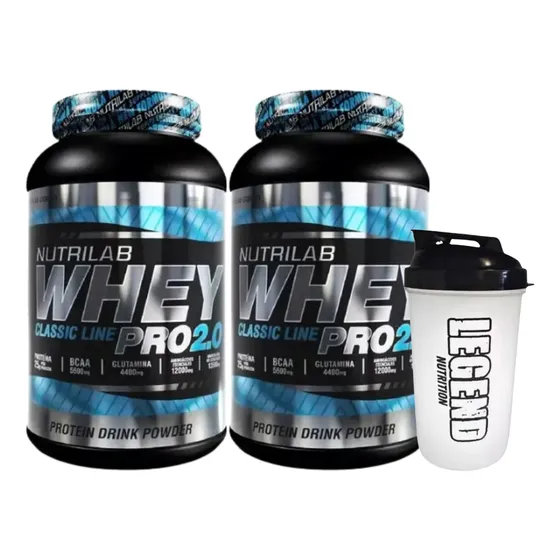 Suplemento Nutrilab Proteína Whey Protein 2.0 1kg Sabor Vainilla X2+ Vaso Legend