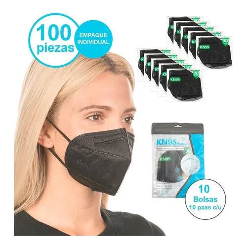 Cubrebocas Kn95 - Tapabocas Kn95 Certificada - 100 Piezas Color Negro (1)