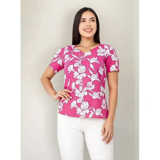Blusa M/c Ankyh Seda Strech Estampado Fucsia